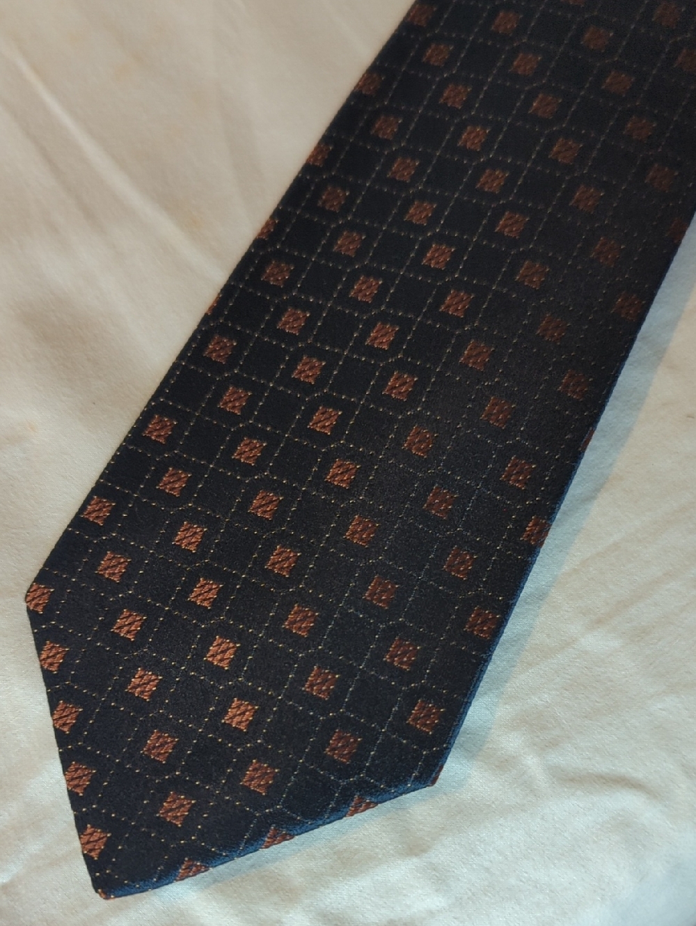Kiton Navy Tie with Brown Geometric Motif